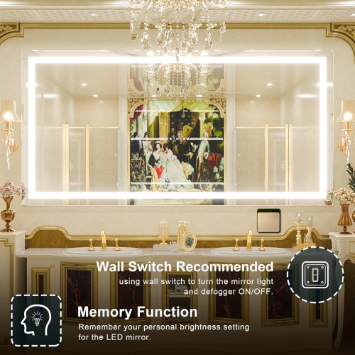 72 x 36 Inch LED Bathroom Mirror with Lights, Anti-Fog Dimmable Lighted Wall Mounted Vanity Mirror Master Modern Makeup