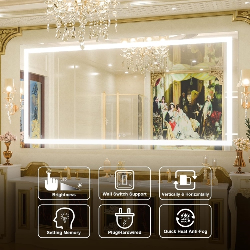72 x 36 Inch LED Bathroom Mirror with Lights, Anti-Fog Dimmable Lighted Wall Mounted Vanity Mirror Master Modern Makeup