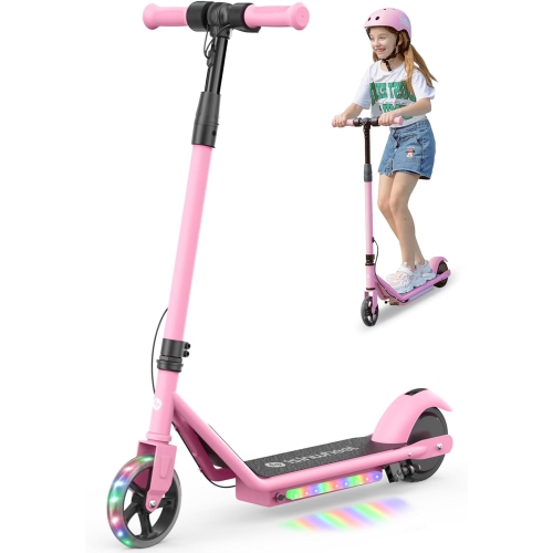 Trottinette électrique pour enfants S2 d'isinwheel, hauteur réglable, 2 vitesses, lumières colorées réglables - Rose/bleu