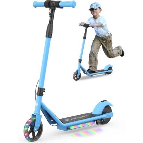 Trottinette électrique pour enfants S2 d'isinwheel, hauteur réglable, 2 vitesses, lumières colorées réglables - Rose/bleu