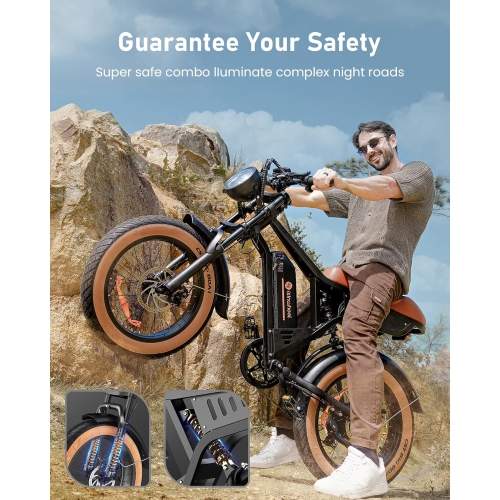 isinwheel R6 Adults 1500W Peak Motor/120KM Range/45KM/H Top SpeedFast Electric Mountain Bike with Shamano 7-Speed, Full Suspension, Turn Headlight,