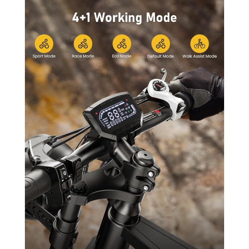 isinwheel R6 Adults 1500W Peak Motor/120KM Range/45KM/H Top SpeedFast Electric Mountain Bike with Shamano 7-Speed, Full Suspension, Turn Headlight,