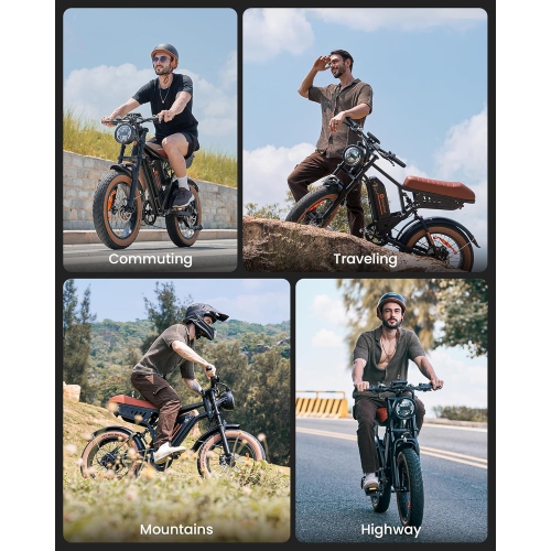 isinwheel R6 Adults 1500W Peak Motor/120KM Range/45KM/H Top SpeedFast Electric Mountain Bike with Shamano 7-Speed, Full Suspension, Turn Headlight,