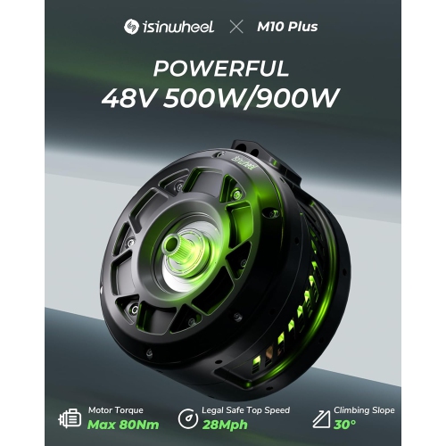 isinwheel M10Plus 900W Peak Motor/120KM Range/32KM/H Top Speed 26"*4.0/1.95 Fat Tire, Commuting Electric Mountain Bicycle & 13/10.4Ah Removable