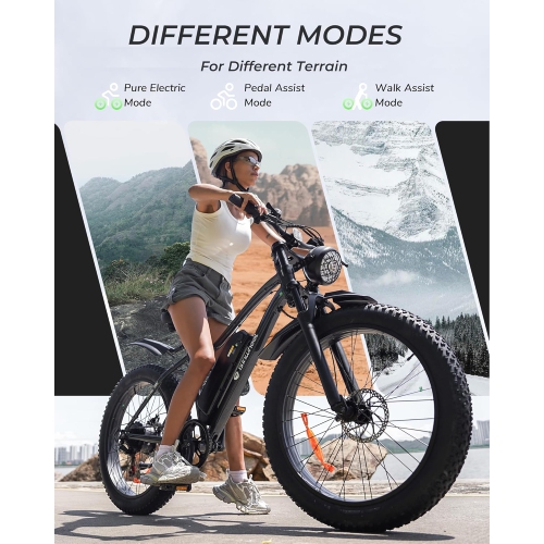 isinwheel M10Plus 900W Peak Motor/120KM Range/32KM/H Top Speed 26"*4.0/1.95 Fat Tire, Commuting Electric Mountain Bicycle & 13/10.4Ah Removable