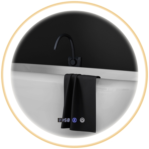 HOMCOM  24" Round Led Bathroom Mirror \w Frontlit And Backlit 3 Colour And Dimmable Vanity Mirror Wall Mounted Makeup Mirror \w Anti-Fog Touch Button