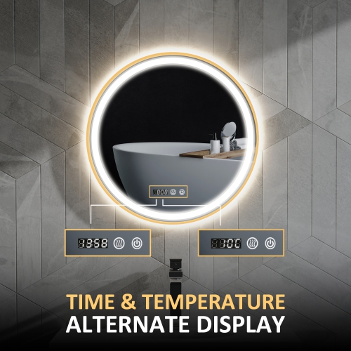 HOMCOM 24" Round LED Bathroom Mirror with Frontlit and Backlit 3 Colour and Dimmable Vanity Mirror Wall Mounted Makeup Mirror with Anti-Fog Touch