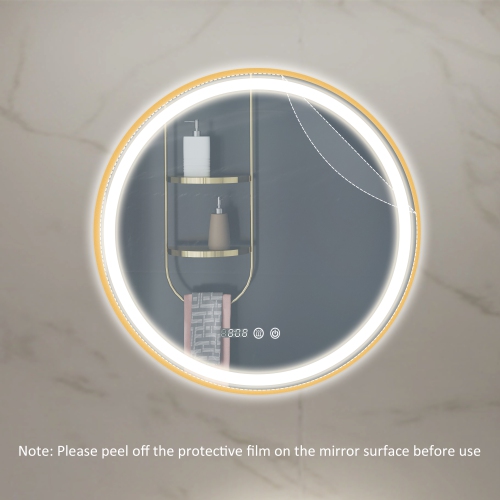 HOMCOM 28" Round LED Bathroom Mirror with Frontlit and Backlit 3 Colour and Dimmable Vanity Mirror Wall Mounted Makeup Mirror with Anti-Fog Touch