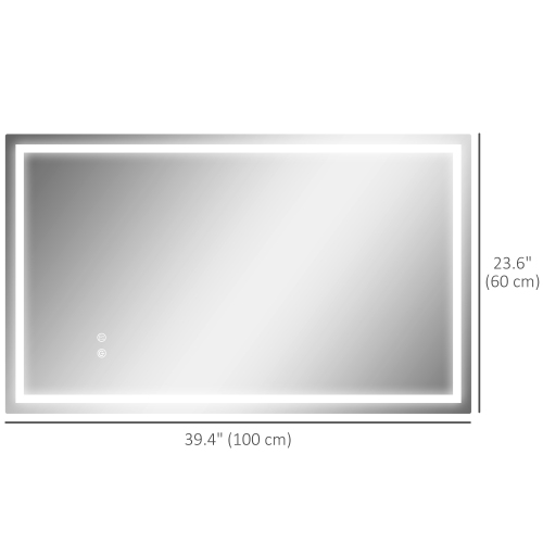 HOMCOM 39" x 24" LED Bathroom Mirror with Frontlit and Backlit, 3 Colour and Dimmable Frameless Vanity Mirror, Wall Mounted Makeup Mirror with