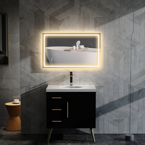 HOMCOM 39" x 24" LED Bathroom Mirror with Frontlit and Backlit, 3 Colour and Dimmable Frameless Vanity Mirror, Wall Mounted Makeup Mirror with
