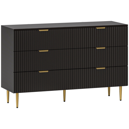 HOMCOM Modern 6 Drawer Dresser for Bedroom, Chest of Drawers with Luxury Gold Handles and Legs, Storage Cabinet for Living Room, Hallway, Black