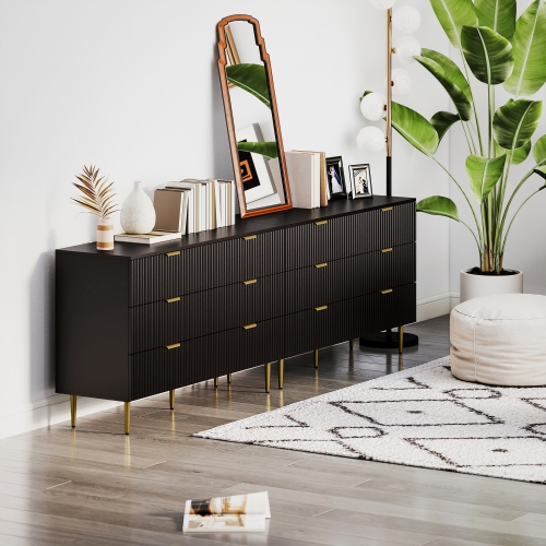 HOMCOM Modern 6 Drawer Dresser for Bedroom, Chest of Drawers with Luxury Gold Handles and Legs, Storage Cabinet for Living Room, Hallway, Black