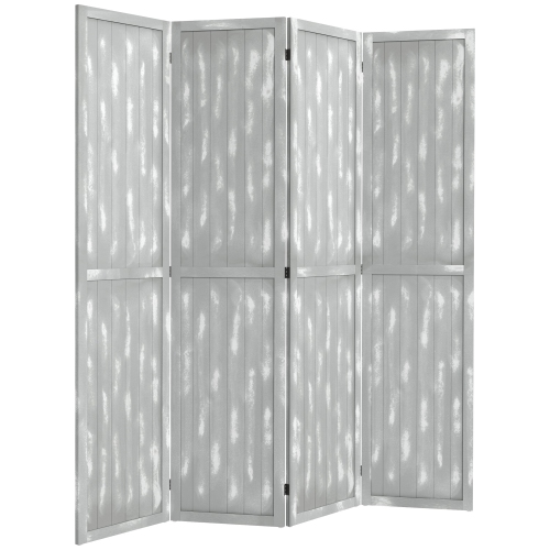 HOMCOM 5.6 FT. Tall 4-Panel Room Divider, Rustic White Panel Freestanding Folding Privacy Screen Panels, Partition Wall Divider for Indoor Bedroom Of