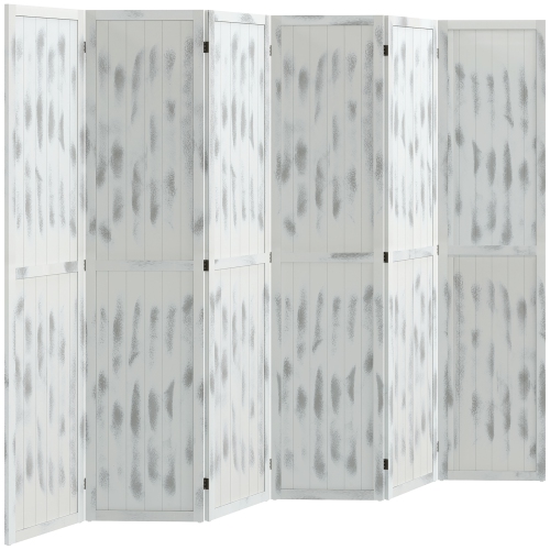 HOMCOM 5.6 FT. Tall 6-Panel Room Divider, Rustic White Panel Freestanding Folding Privacy Screen Panels, Partition Wall Divider for Indoor Bedroom Of