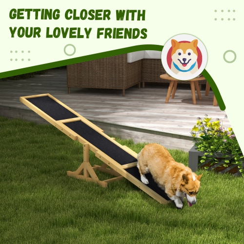 PawHut Wood Pet Seesaw Platform Dog Agility Training Equipment Run Game Toy Weather Resistant Pet Supplies Yellow