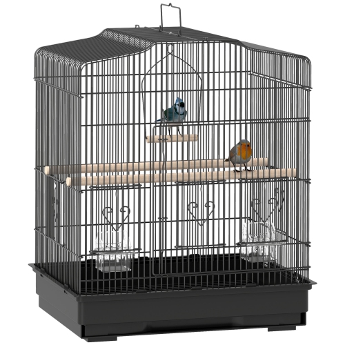PawHut 23" Bird Cage for Finches, Canaries Budgies, Parrot Cage with Accessories Handle, Black