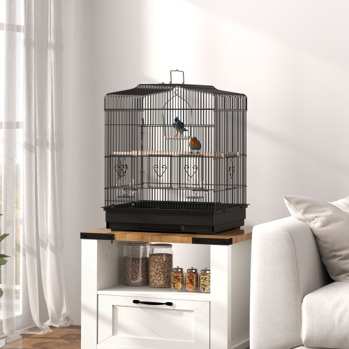 PawHut 23" Bird Cage for Finches, Canaries Budgies, Parrot Cage with Accessories Handle, Black
