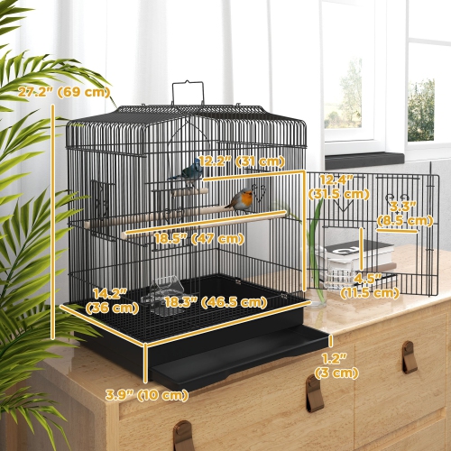 PawHut 23" Bird Cage for Finches, Canaries Budgies, Parrot Cage with Accessories Handle, Black