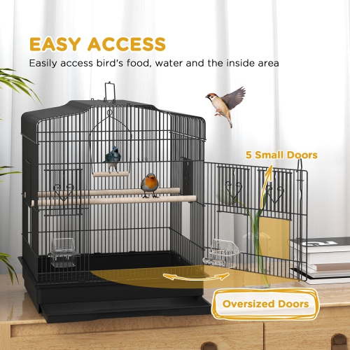 PawHut 23" Bird Cage for Finches, Canaries Budgies, Parrot Cage with Accessories Handle, Black