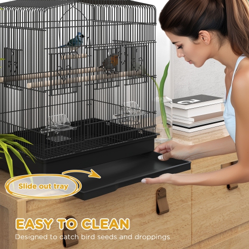 PawHut 23" Bird Cage for Finches, Canaries Budgies, Parrot Cage with Accessories Handle, Black
