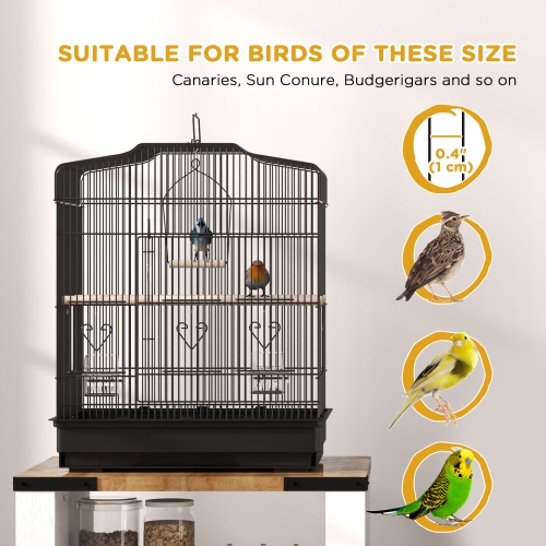 PawHut 23" Bird Cage for Finches, Canaries Budgies, Parrot Cage with Accessories Handle, Black