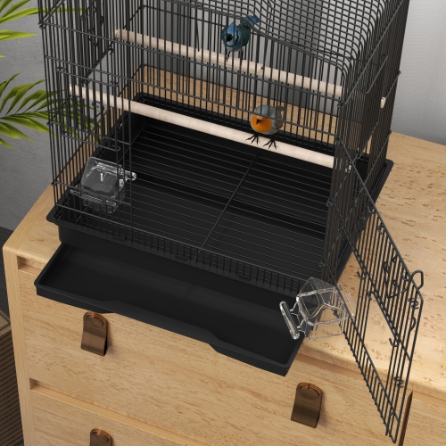 PawHut 23" Bird Cage for Finches, Canaries Budgies, Parrot Cage with Accessories Handle, Black