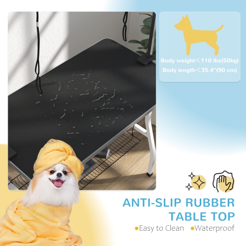 PawHut 42in Foldable Dog Grooming Table, Pet Grooming Table with Adjustable Grooming Arms, Storage Shelf, Two Nooses, 42" x 24" x 61", Black