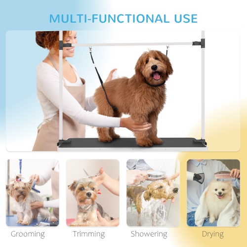 PawHut 42in Foldable Dog Grooming Table, Pet Grooming Table with Adjustable Grooming Arms, Storage Shelf, Two Nooses, 42" x 24" x 61", Black