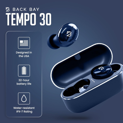Tempo 30 Wireless Earbuds for Small Ears with Premium Sound, Comfortable Bluetooth Ear Buds for Women and Men, Black Earphones for Small Ear Canals