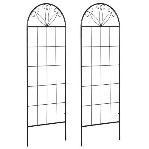 OUTSUNNY  Metal Garden Trellis Pack Of 2 for Climbing Plants, Arched Grid Trellis Panels, 20" X 60" In Black