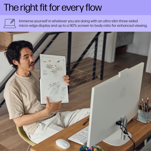HP 27 inch All-in-One Desktop PC, FHD Display, AMD Ryzen 5 7520U, 8 GB RAM, 512 GB SSD