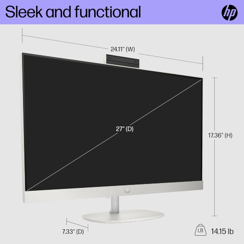 HP 27 inch All-in-One Desktop PC, FHD Display, AMD Ryzen 5 7520U, 8 GB RAM, 512 GB SSD