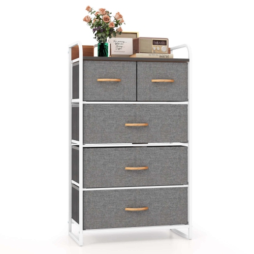 Costway 5-Drawer Dresser Storage 4-Tier Organizer Tower Steel Frame Wooden Top