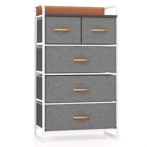 Costway 5-Drawer Dresser Storage 4-Tier Organizer Tower Steel Frame Wooden Top