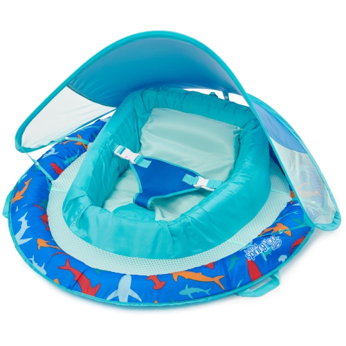 Image 1 de 7.. Flotteur gonflable à ressort pour bébé Sun Canopy de Swimways pour bébés de 3-9 à 6 mois, motif requin