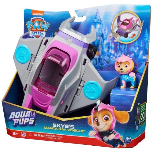 PAW Patrol Aqua Pups Skye Transforming Manta Ray Vehicle with Collectible Action Figure, Kids Toys for Ages 3 and up