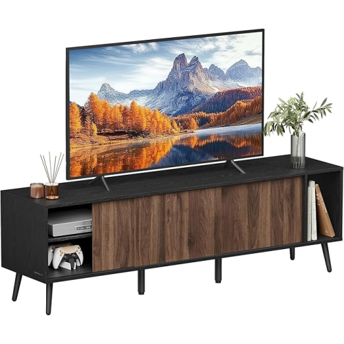 SONGMICS HOME 72 inch tv stand, toolless assembly, wire management minimalist entertainment center console with 3 adjustable storage compartments