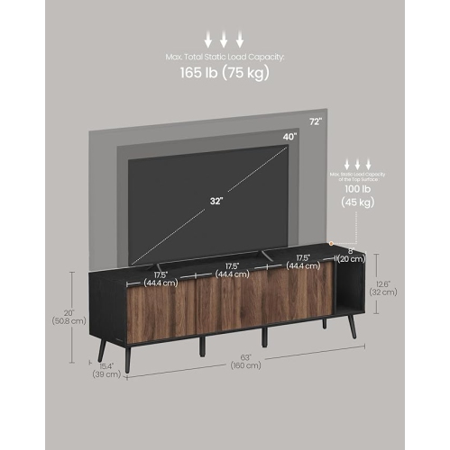 SONGMICS HOME 72 inch tv stand, toolless assembly, wire management minimalist entertainment center console with 3 adjustable storage compartments