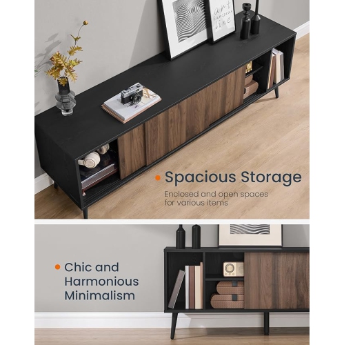 SONGMICS HOME 72 inch tv stand, toolless assembly, wire management minimalist entertainment center console with 3 adjustable storage compartments