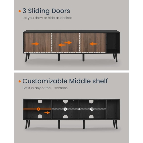 SONGMICS HOME 72 inch tv stand, toolless assembly, wire management minimalist entertainment center console with 3 adjustable storage compartments