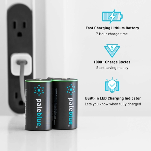 Batteries Rechargeable D avec chargeur USB bleu pâle, batterie au lithium-ion 1,5&nbsp;V 5000&nbsp;mAh, recharge rapide, plus de 1000 cycles,