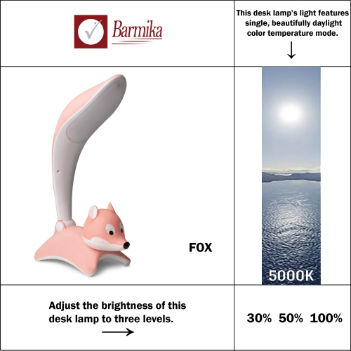 Fox Kids Desk Lamp – Cute Study Light – 8W – Pink