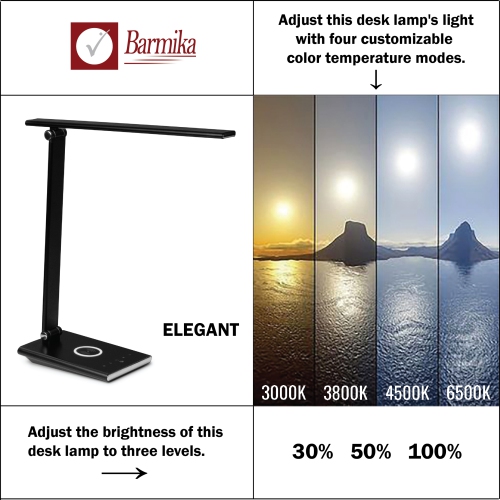Modern LED Desk Lamp- USB Study Light – 10W – Black