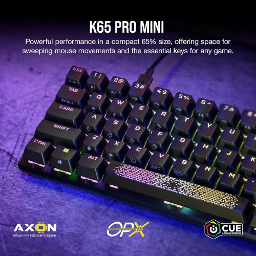 Corsair K65 PRO Mini RGB 65% Optical-Mechanical Wired Gaming Keyboard - OPX Switches - PBT Double-Shot Keycaps - QWERTY NA Layout - Black