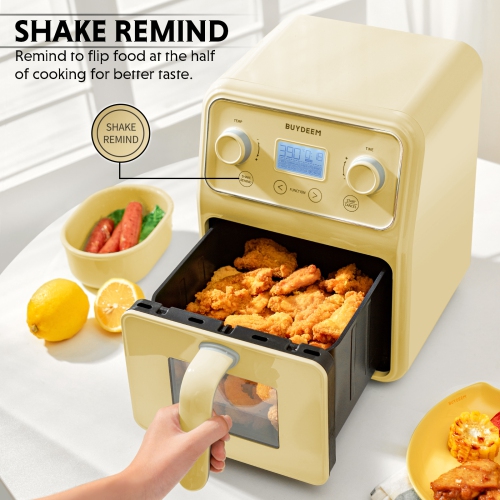 BUYDEEM F51 8-in-1 Air Fryer 4.2QT, Retro Countertop Airfryer Oven with Visible Window, Shake Reminder, One-touch Control with LCD Display, Mellow