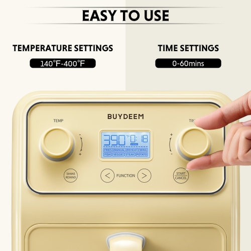 BUYDEEM F51 8-in-1 Air Fryer 4.2QT, Retro Countertop Airfryer Oven with Visible Window, Shake Reminder, One-touch Control with LCD Display, Mellow