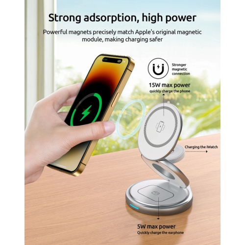 3 In 1 Magnetic Wireless Charger Stand for iPone 15 14 13 12 Airpods Pro iWatch 8 7 6 Metal Wireless Fast Charging Dock Station
