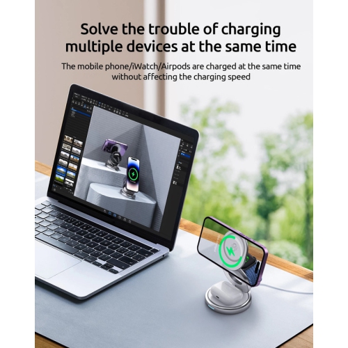 3 In 1 Magnetic Wireless Charger Stand for iPone 15 14 13 12 Airpods Pro iWatch 8 7 6 Metal Wireless Fast Charging Dock Station