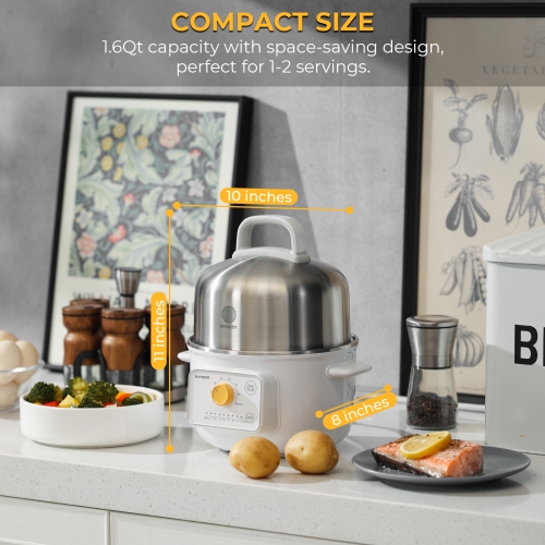 BUYDEEM G32 Electric Food Steamer 1.6QT, Stainless Steel Steamer for Vegetable Egg Seafood, 8 Time Settings, Triple Dry Protection, Quick Steam,