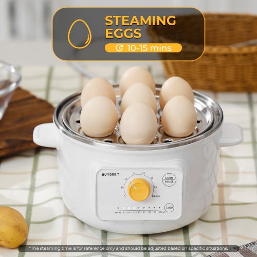 BUYDEEM G32 Electric Food Steamer 1.6QT, Stainless Steel Steamer for Vegetable Egg Seafood, 8 Time Settings, Triple Dry Protection, Quick Steam,